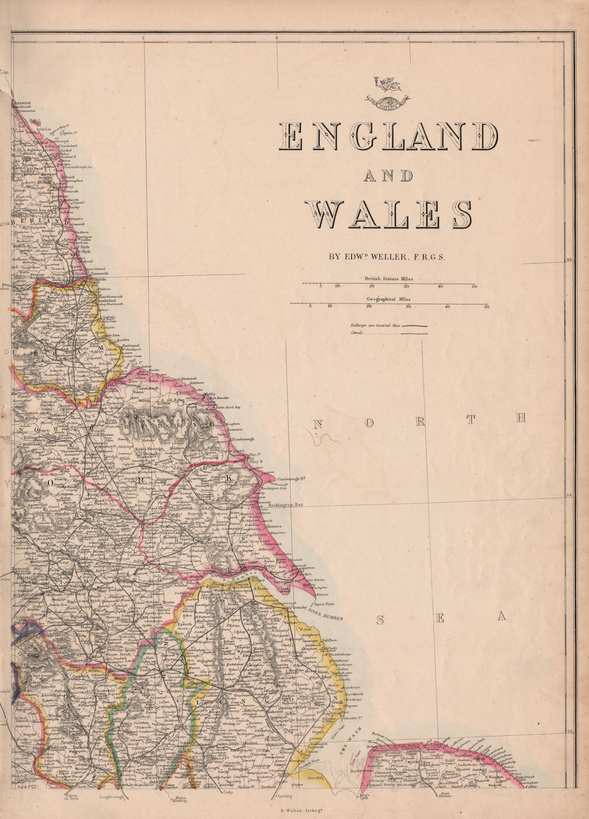 ENGLAND NORTH EAST COAST Lincs Yorks Durham Northumbs. >Berwick WELLER 1863 map